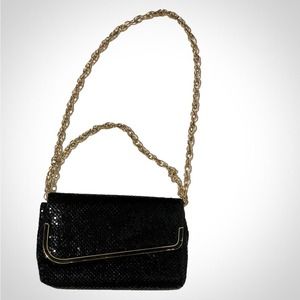 Bueno Vintage Black Chainmail Mesh Gold Chain Shoulder Purse Bag